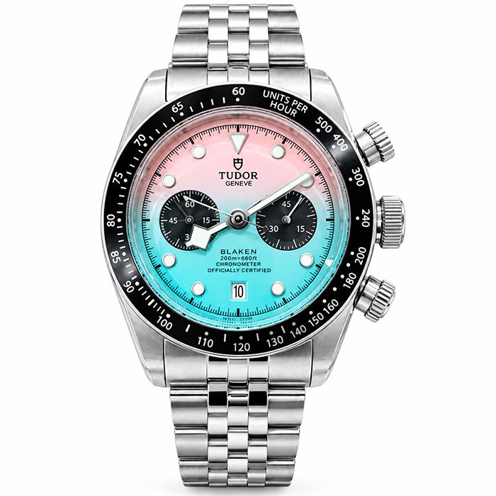 Tudor Blaken Chronograph Men Luxury Stainless Steel Watch – Pink & Turquoise Dial