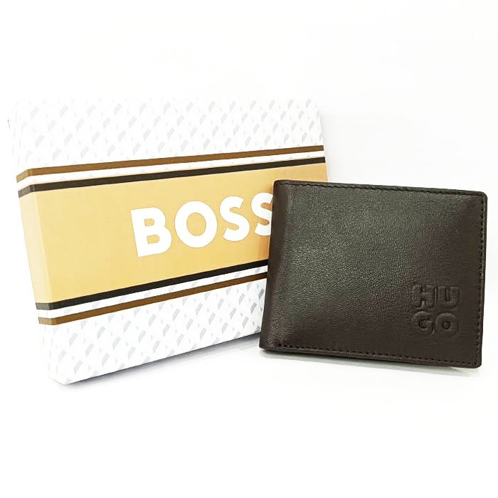 BOSS Men Black Leather Bifold Wallet
